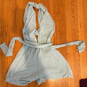 Light Blue/teal Halter Romper with Waist Tie